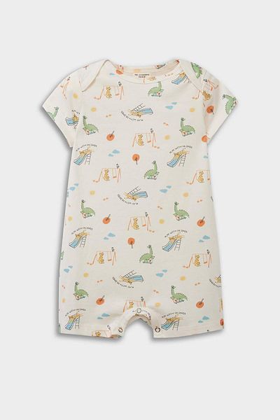 DeFacto Baby Boy Newborn Patterned Combed Cotton 2-Piece Short Sleeve Jumpsuit E4015A525Sm