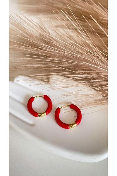 JustGAF Red Color Steel Hoop Earrings