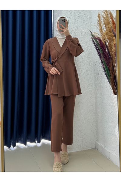 MİHRA STORE Bellinzona Girdle Detailed Jacket Suit-As00466 Brown