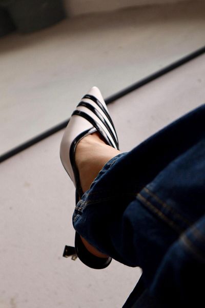 Sister in Love Della White Black Striped Open Back Stiletto