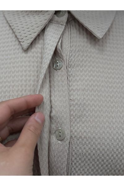 MİHRA STORE Vinyla Hidden Placket Seersucker Dress-By9766 Stone