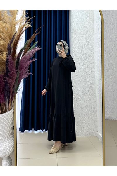 MİHRA STORE Tuğçe Shoulder Ruffle Crepe Dress-Pa9214 Black