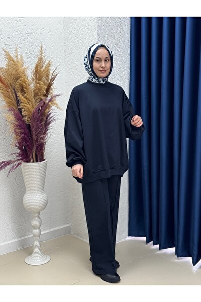 MİHRA STORE بدلة Dilşah فضفاضة ذات خيطين - NL222 باللون الأزرق الداكن