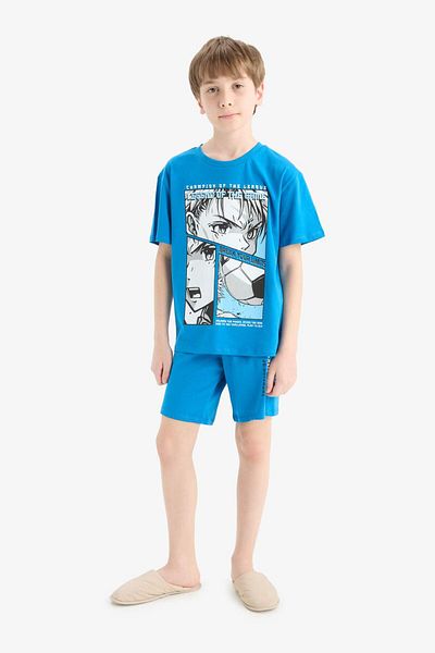DeFacto Set pijamale băieți Top cu mâneci scurte imprimate cu pantaloni scurți cu talie elastică E2695A825HS