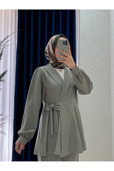 MİHRA STORE Sormora Belt Detailed Jacket and Trousers Suit-As471 Mint