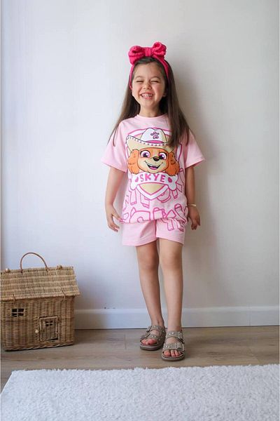 JELİBOOM Paw Patrol Skye Printed Organic 100% Cotton Girl Shorts Set