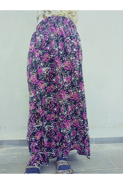 hoaryage Ελαστική μέση, ζωηρόχρωμη μοτίβο βισκόζης ύφασμα μάξι φούστα, φούστα προσευχής μεγέθους 36-48