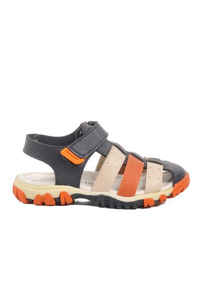 Aspor Navy Blue Orange Velcro Boys Sandals