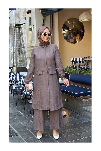 Nihle Ni̇hle 1185-05-25 Soft Linen Fabric Hijab Pants Suit 38-48 Size