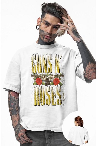 Fuddy Moda Unisex Vintage Guns N' Roses γραπτό μπλουζάκι, μπλουζάκι με θέμα τη ροκ μπάντα Oversize