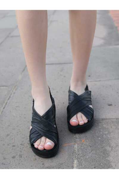 Mammamia 2585-Lx Genuine Leather Cross Strap Flat Sole Orthopedic Women's Sandals