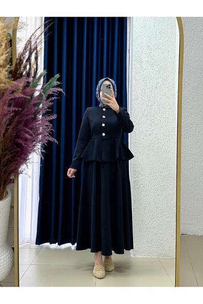 MİHRA STORE Sanyla Flounce Skirt Suit-Nn2989 Navy Blue