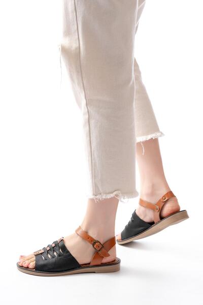 Aymood 205-029 Black Orthopedic Genuine Leather Women's Sandals