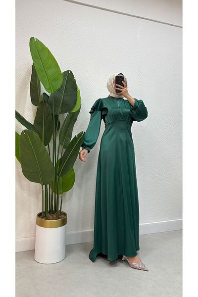 modadeywearst Βραδινό φόρεμα με ουρά σατέν χιτζάμπ