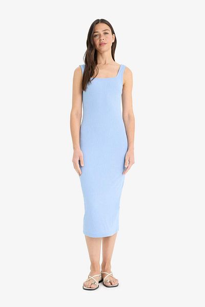 DeFacto Bodycon Bodycon Καλοκαιρινό φόρεμα με τετράγωνο γιακά με κορδόνια καμιζόλα Z7577AZ25SM