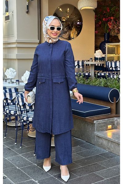 Nihle Ni̇hle 1185-05-25 Soft Linen Fabric Hijab Pants Suit 38-48 Size