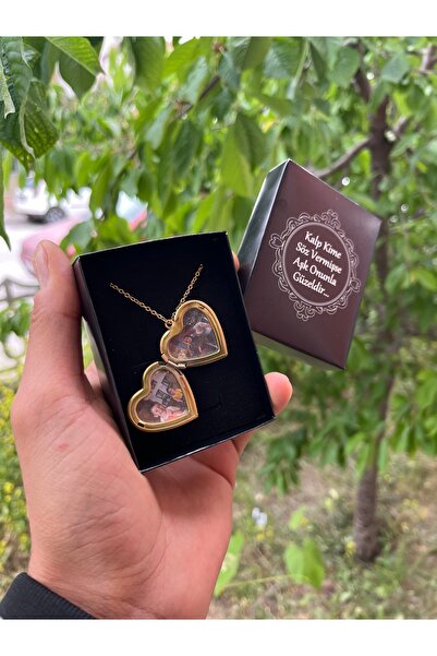 Çelik Kalpli Kapaklı Resimli Kolye - Hiç Çıkarma Kolyesi