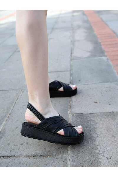 Mammamia 2585-Lx Genuine Leather Cross Strap Flat Sole Orthopedic Women's Sandals