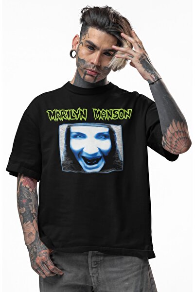 Fuddy Moda Tricou unisex cu imprimeu Marilyn Manson, tricou oversize cu temat...