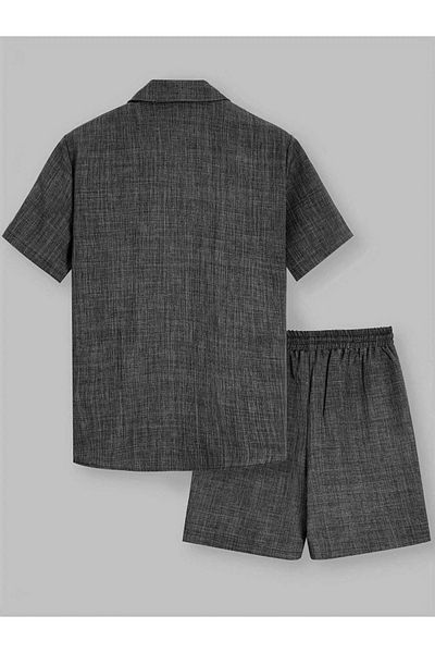 NO4 Cotton Textured Sofi̇a Imported Pocket Shorts Shirt Set