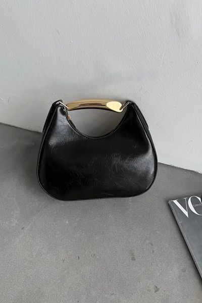 LEONAS Metal Detail Handle Oval Women's Hand and Shoulder Bag Rosy Black