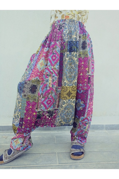 hoaryage Adana Şalvarı Viskon Basma Kumaş, Otantik Bohem Desenli Cepli Şalvar...