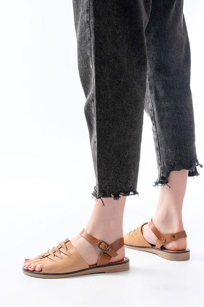Aymood 205-029 Beige Orthopedic Genuine Leather Women's Sandals