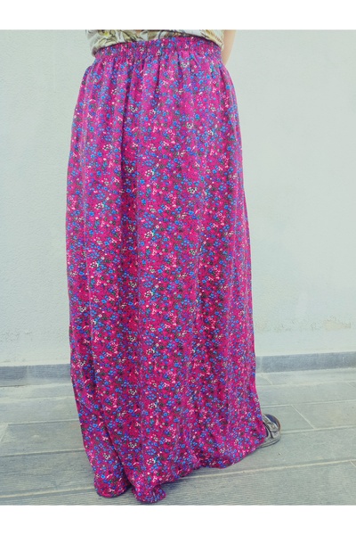 hoaryage Beli Lastikli Canlı Renkli Desenli Viskon Basma Kumaş Maxi Boy Etek,Namaz Eteği 36-48 beden