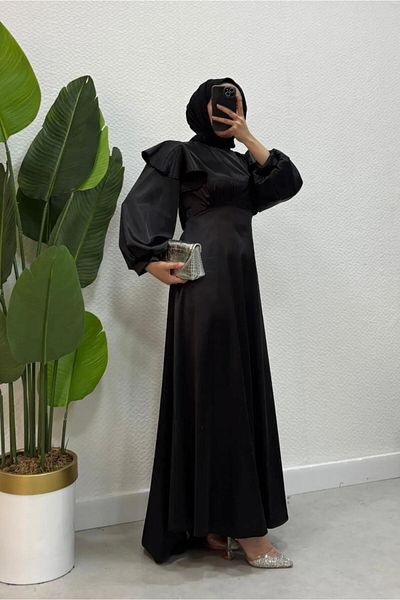 modadeywearst Βραδινό φόρεμα με ουρά σατέν χιτζάμπ