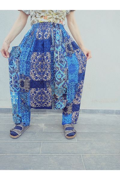 hoaryage Adana Shalwar Viscose Press Fabric, Authentic Bohemian Patterned Shalwar with Pockets 100% Cotton