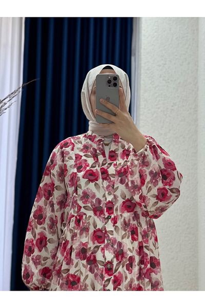 MİHRA STORE Serina Patterned Dress-Sa2559 Red