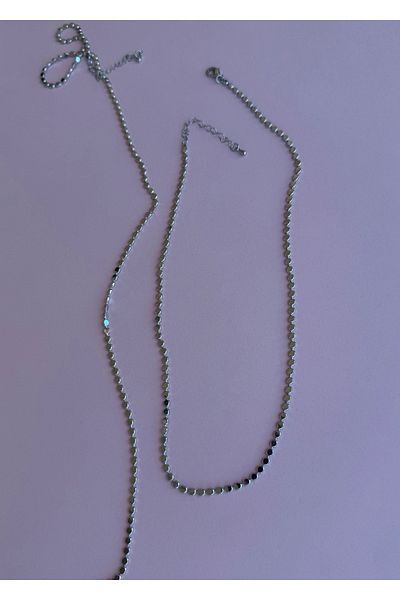 Home Sihra Accessories Silver Color Stamp Model Necklace 65 cm