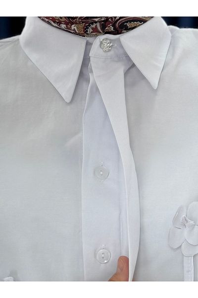 MİHRA STORE Cămașă scurtă Serasya Floral-BN4411 Albă