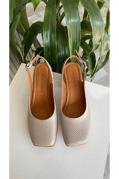 Hermones Vincent Inner-Outer Genuine Leather Blunt Toe Women's Heeled Shoes