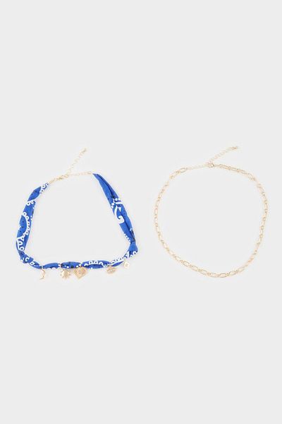 DeFacto Women's 2-Piece Blue and Gold Necklace F4049Axns
