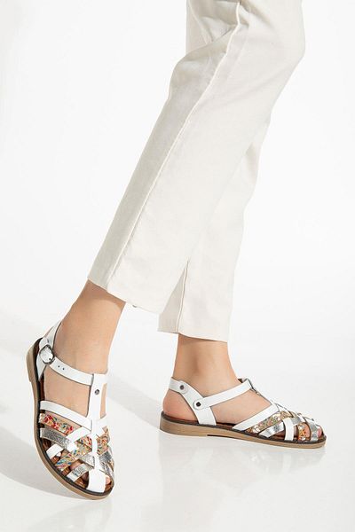 Aymood 205-02 White Garni Orthopedic Genuine Leather Women's Sandals