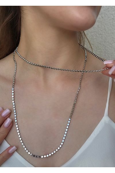 Home Sihra Accessories Silver Color Stamp Model Necklace 65 cm