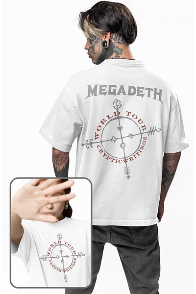 Fuddy Moda Unisex Cryptic Writings World Tour Μπλουζάκι με στάμπα στην πλάτη, Μπλουζάκι με θέμα Megadeth Oversize