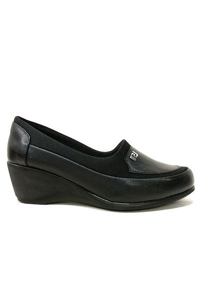 Egelioğlu Black Stretch Comfort Anatomical Wedge Heel Shoes