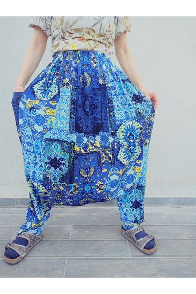 hoaryage Adana Shalwar Viscose Press Fabric, Authentic Bohemian Patterned Shalwar with Pockets 100% Cotton