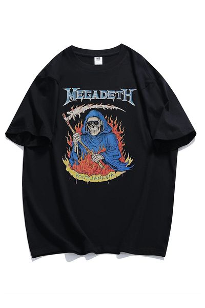 Fuddy Moda Unisex Megadeth The Angel Of Death εμπριμέ μπλουζάκι, μπλουζάκι με θέμα τη ροκ μπάντα Oversize