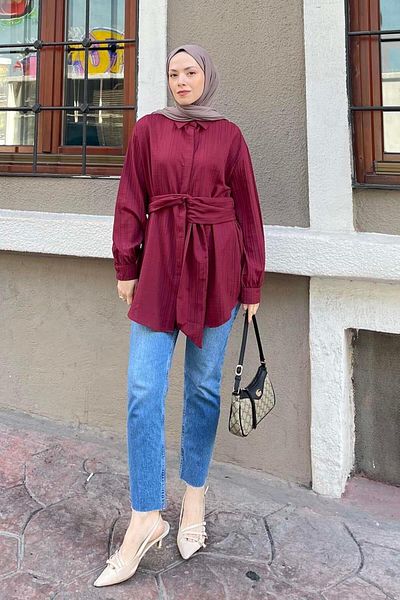 lamelif Πουκάμισο με ζώνη μέσης Claret Red