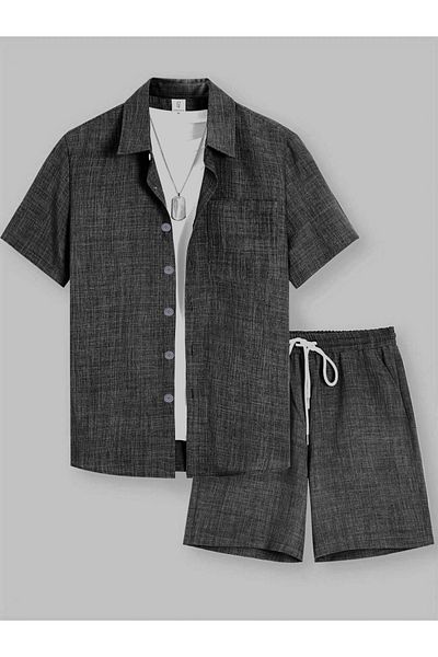 NO4 Cotton Textured Sofi̇a Imported Pocket Shorts Shirt Set