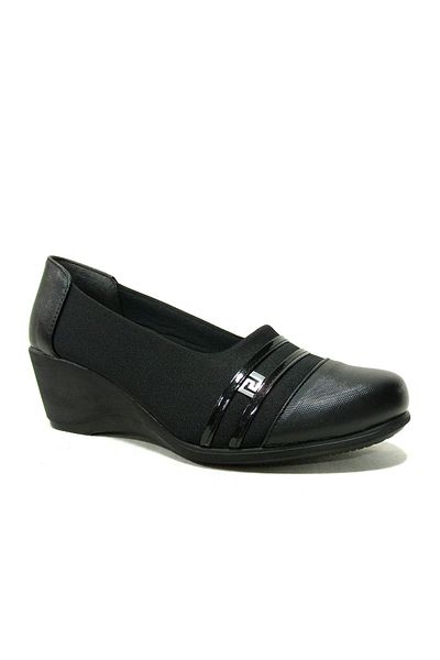 Egelioğlu Black Stretch Comfort Anatomical Wedge Heel Shoes