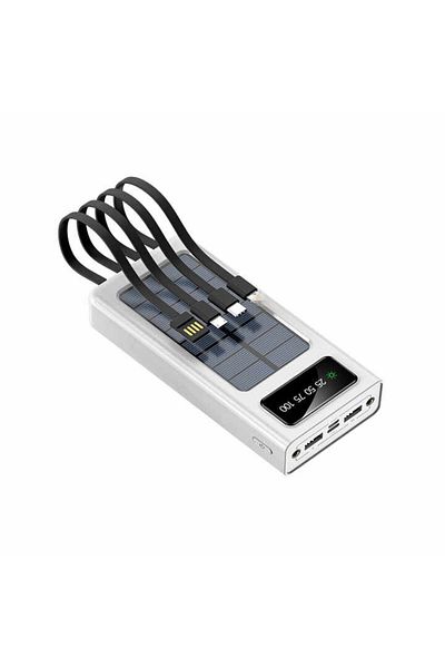Generic Power Bank 30000mAh with 4 Cables, 22.5W Fast Charging, LED Display, Portable Charger – White