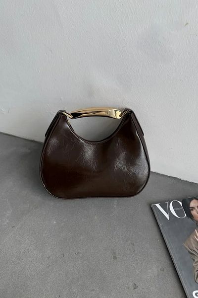 LEONAS Metal Detail Handle Oval Women's Hand and Shoulder Bag Rosy Bitter Brown