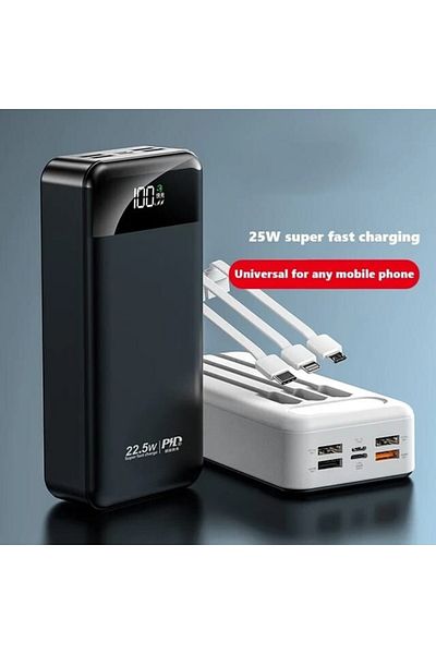 Generic Power Bank 20000mAh 22.5W Fast Charge with 3 Built-in Cables & LED Display for Phones & Tablets