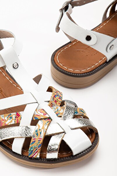 Aymood 205-02 Γυναικεία σανδάλια White Garni Orthopedic από γνήσιο δέρμα