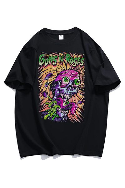 Fuddy Moda Unisex Skull Guns N' Roses T-shirt με στάμπα, μπλουζάκι με θέμα την υπερμεγέθη ροκ μπάντα