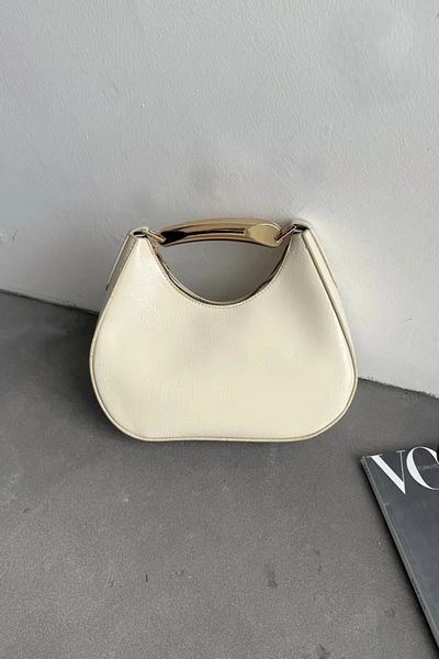 LEONAS Metal Detail Handle Oval Women's Hand and Shoulder Bag Rosy Cream